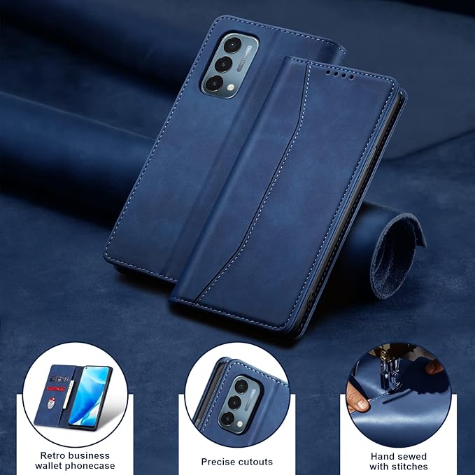 Jasonyu Flip Wallet Case for OnePlus Nord N200 5G,Leather Magnetic Folio Cover with Card Holder,Kickstand - TPU Shockproof Durable Protective Phone Case,Blue