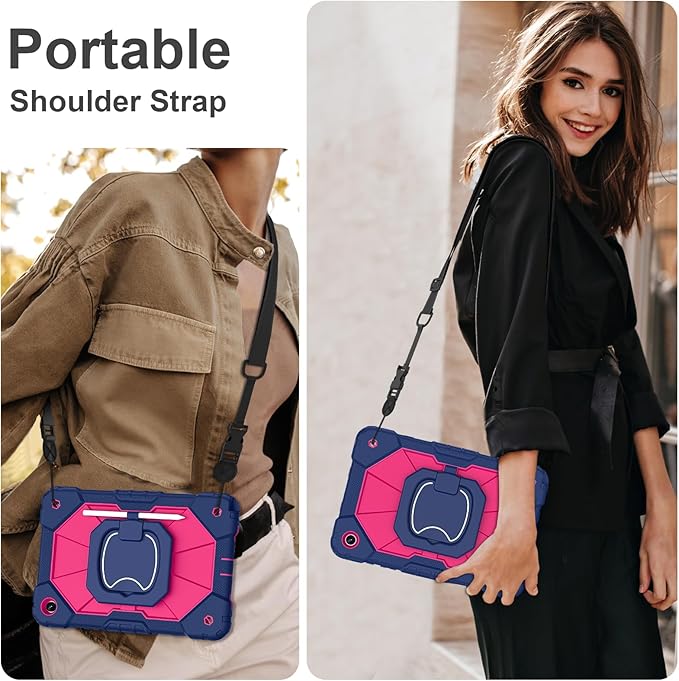 for Galaxy Tab A9 Plus Case 11 Inch, Rugged Case for Samsung Galaxy A9+ Tablet with Screen Protector 360 Rotating Stand Shoulder Strap Pen Holder, 2023 Model(SM-X210/X216/218), Navy Pink