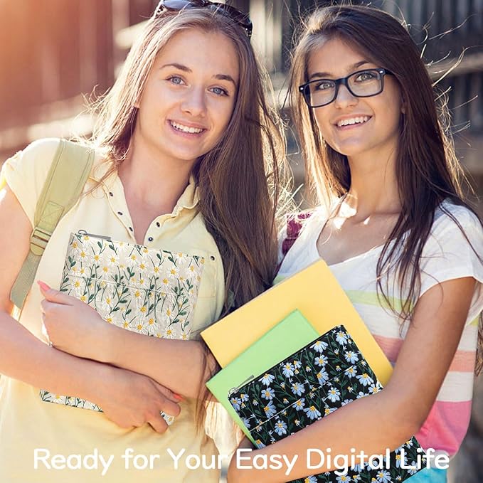 9-11 Inch Embroidered Daisy Padded Carrying Case Protective Tablet Sleeve for iPad A16 11th Gen 11"/10th Gen 10.9", iPad Air 11"/Pro 11"/Air 5th 4th 10.9", Galaxy Tab A9+ Plus 11", Black