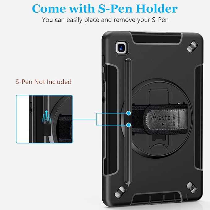 Case for Galaxy Tab A7 Lite 8.7 Inch: TPU Shockproof Cover for Samsung Galaxy Tablet A7 Lite 2021 with Stand - Screen Protector - Shoulder Strap - Handle - S-Pen Holder - Black