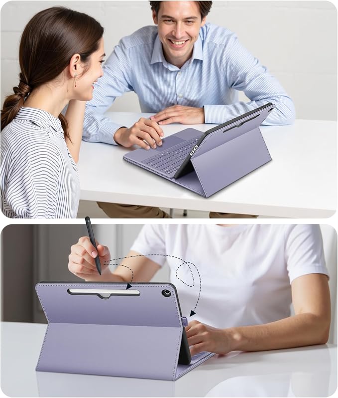 Fintie Protective Case for Microsoft Surface Pro 12 Inch (2025), Multi-Angle Viewing Portfolio Business TPU Back Cover with Pocket & Stylus Holder, Compatible with Type Cover Keyboard (Lilac Purple)