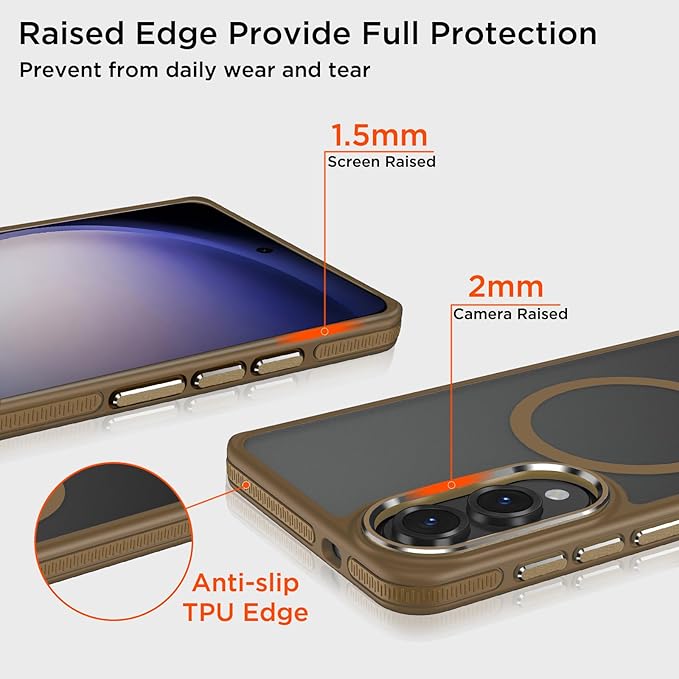 for Samsung Galaxy S25 Edge Case, Fits for Magsafe, Anti-Fingerprint Anti-Scratch Matte Cover, Color Hybrid Magnetic Cell Phone Case for Galaxy S25 Edge, Drop Resistant Protection (Brown)