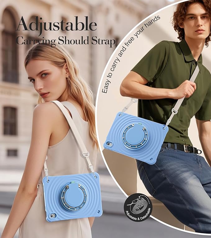 BRAECN Ripple Case for iPad (A16)11th/10th Generation 11/10.9 inch 2025/2022 Zinc Alloy Handle Ring Stand Protective Heavy Duty Screen Protector 360°Rotating 180°Folding Shoulder Strap Full-Body Cover