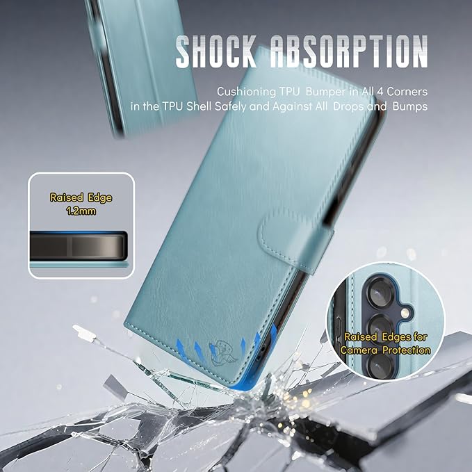 Wallet Case for Samsung Galaxy S25 5G Magnetic Flip Leather Folio Cover with RFID-Blocking Credit Card Holder, Women Men Protective Phone Case Compatible with Samsung S25, Sky Blue