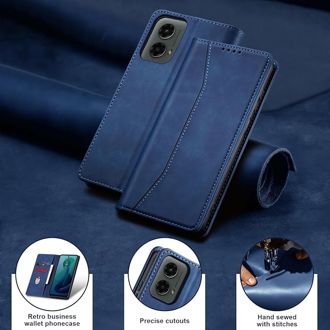Jasonyu Flip Wallet Case for Moto G 5G (2024),Leather Magnetic Folio Cover with Card Holder,Kickstand - TPU Shockproof Durable Protective Phone Case,Blue