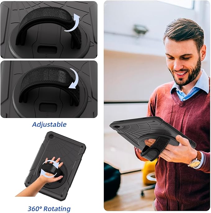 Case for Samsung Galaxy Tab A9 8.7 Inch 2023, 360° Rotating Stand, Hand Strap&Shoulder Strap Case for Samsung A9 Tablet(SM-X110/X115/X117) (Grey)