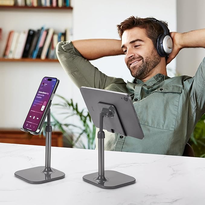Doboli Cell Phone Stand, Phone Stand for Desk, Phone Holder Stand Compatible with iPhone and All Mobile Phones Tablet, Gifts for Adults Women Men Mom Wife, Space Gray