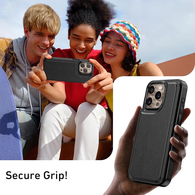 FUNMIKO for iPhone 16 Pro Wallet Case with Card Holder, RFID-Blocking, Military-Grade Protection & UV-Printed Artwork, Magnetic Closure with Leather Kickstand - Black