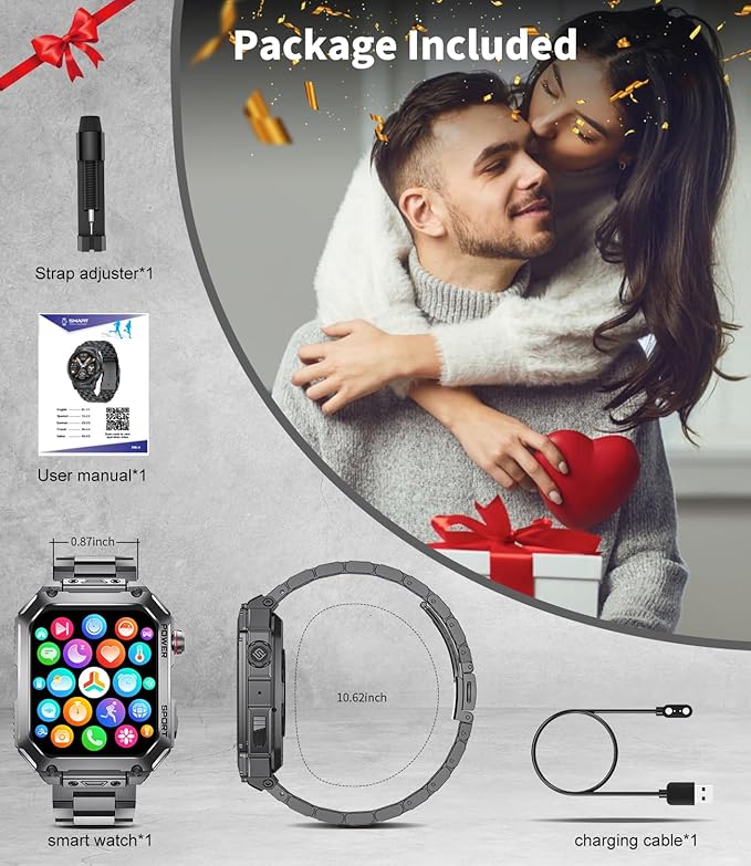 LIGE Military Smart Watches for Men, 1.96'' HD Screen Smartwatch with Answer Make Call, Metal Smart Watch for iOS Android Phone, Fitness Tracker with Heart Rate Sleep Monitor, 5ATM Waterproof