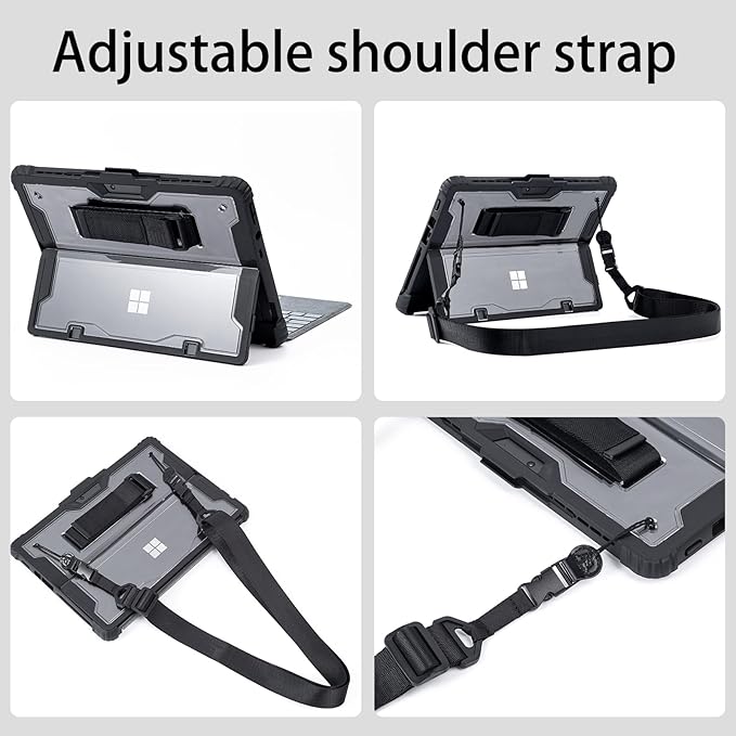 for Microsoft Surface Pro11 Pro10 Pro9 Tablet Protective Case 13 inches 2024/2022, Thicken and Rugged Cover with Stand Case, Compatible Keyboard Cover, Including Hand Strap Shoulder,Black