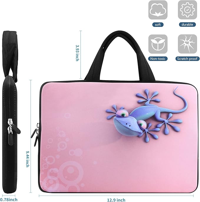 icolor 11 11.6 12 12.1 12.5 inch Laptop Carrying Bag Chromebook Case Notebook Ultrabook Bag Tablet Cover Neoprene laptop Sleeve case chromebook sleeve with Handle Kids Boys Girls Cute Gecko