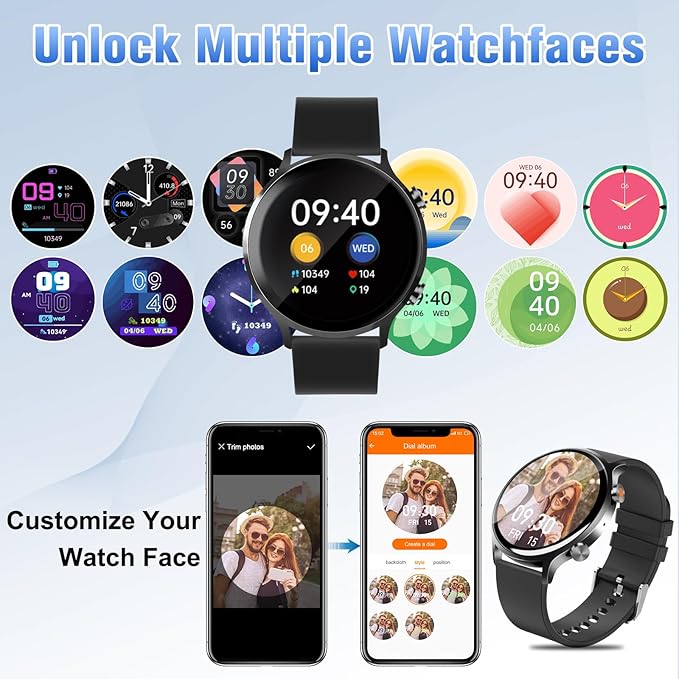 Smart Watch 2025 Upgraded, 1.39" HD Fitness Watch for Men/Women, IP68 Waterproof Watch with Heart Rate/Blood Oxygen/ Sleep Monitor 110+ Sports Modes, Long-Lasting Battery Compatible with Android/iOS