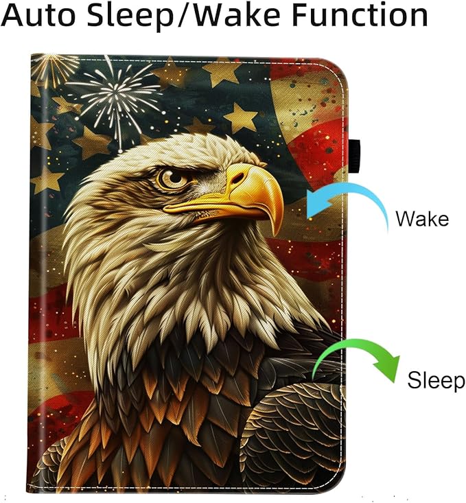 Case for Samsung Galaxy Tab S9 FE 5G 10.9 Inch/Galaxy Tab S9 11 Inch 2023,Card Slot PU Leather TPU Case Pen Holder Auto Wake Sleep,Eagle American Flag