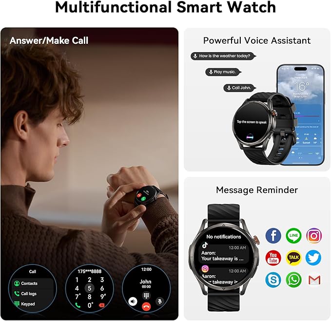 KOSPET Magic R10 GPS Smart Watch for Men, Stainless Steel Body, 50 Days Battery, 5ATM Waterproof, 180 Sport Modes for Outdoor Activity, 24/7 Heart Rate & Sleep Monitor (Black)