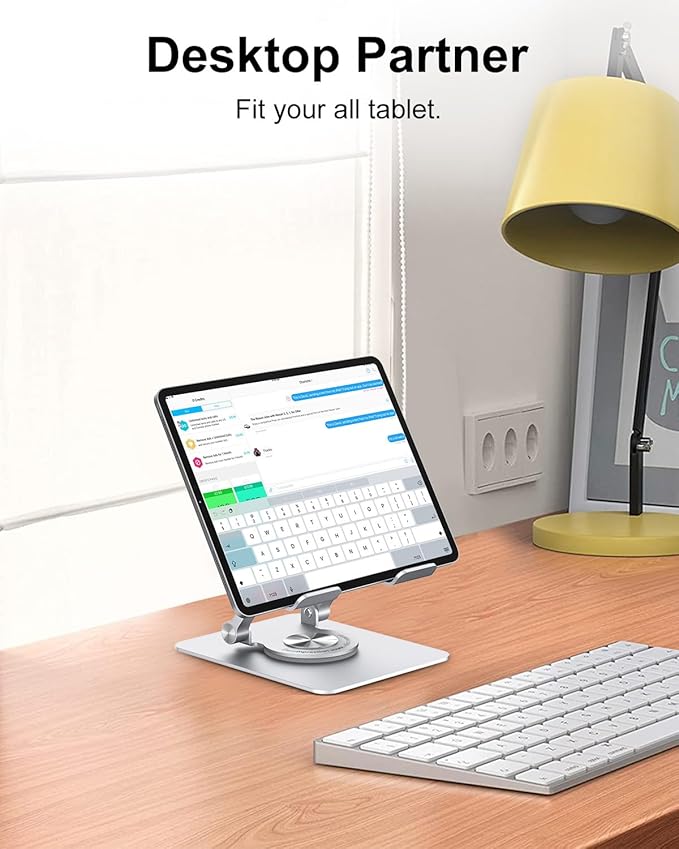 JUANWE Tablet Stand Holder with 360° Rotating Base, Adjustable Foldable iPad Stand, Aluminium Tablet Holder for Desk, Compatible with iPad Pro/Air//Mini, Switch, iPhone15 and More (4-13 inch)