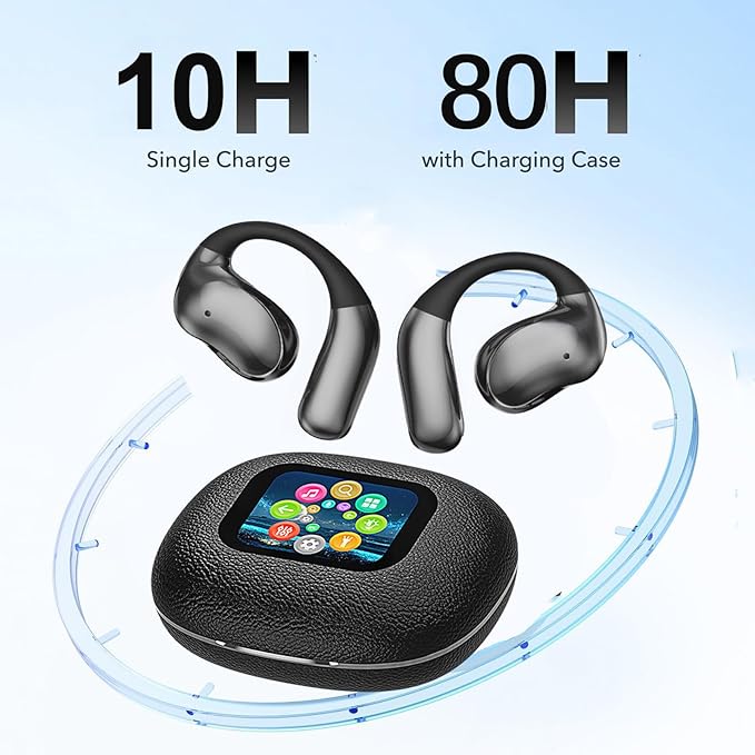 Open Ear Earbuds, Over Ear Headphones with Intelligent Charging Case, Snug Fit, Powerful Bass,Clear Mic, Ultra-Comfort Bluetooth Wireless Earphones for Jogging Workout Fitness Working