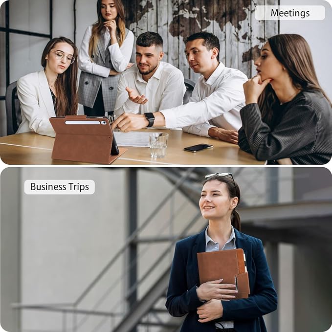 Case for Samsung Galaxy Tab S10 FE Plus 13.1 Inch 2025 Model(SM-X620/X626B) - Multi-Angle Viewing Stand Cover with Pocket and Magnetic Clasp, PU Leather Business Folio Protective Case, Brown