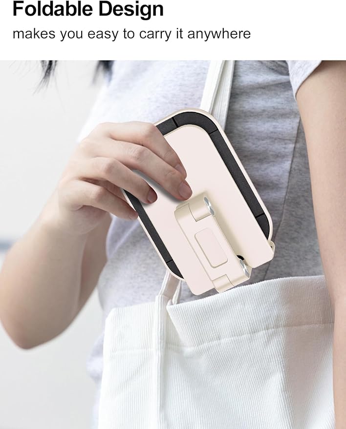 OCYCLONE Phone Stand, Adjustable Height and Angle Foldable Cell Phone Stand Holder for Desk, Taller iPhone Stand Compatible with 4.7"-13" Smartphones iPad Tablet, Beige