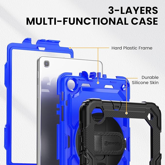 Timecity Case for Galaxy Tab A 8.4 Inch 2020, SM-T307 Case, with Stylus Holder Screen Protector/Swivel Stand/Hand Strap/Shoulder Strap, Heavy Duty Protective Case for SM-T307U - Dark Blue