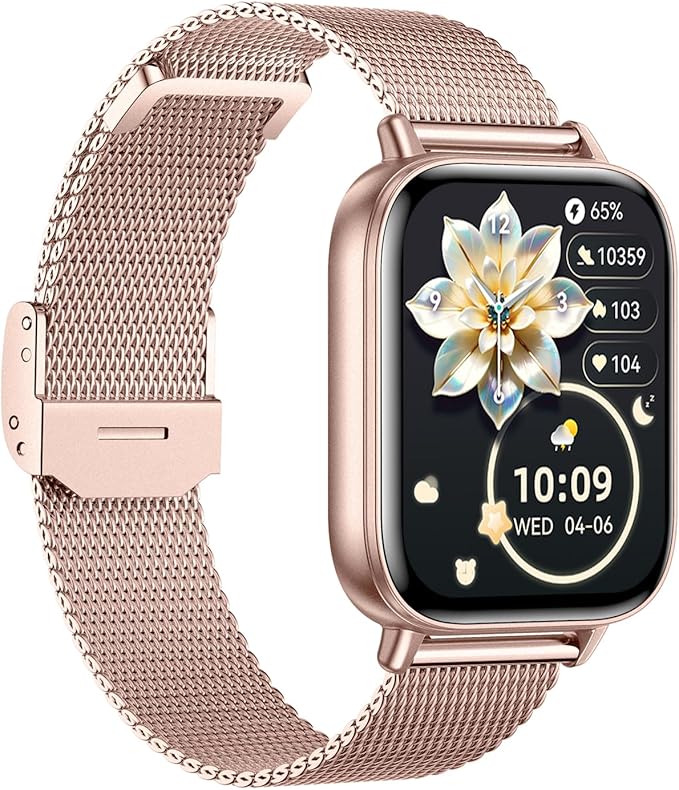 Smart Watch for Women, 1.85"HD Fitness Tracker (Answer/Make Call/Messages), 130+ Sport Modes with 24/7 Heart Rate/Sleep Monitor/Pedometer, IP68 Waterproof, Smartwatche for Android&iOS (Rose Gold)