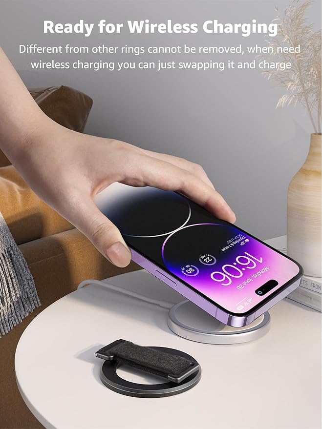 SUPERONE for MagSafe Phone Grip with Finger Strap, Removable Magnetic Ring Holder with Kickstand Finger Loop, MagSafe Accessories for iPhone 17/16/15/14/13/12 Series, Black