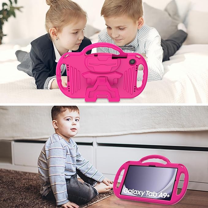 AVAWO Kids Case for Samsung Galaxy Tab A9+/A9 Plus 11 Inch 2023 Case, with Strap, Shockproof Lightweight Handle Stand 2023 Model (SM-X210/X216/X218) with Lanyard, Rose