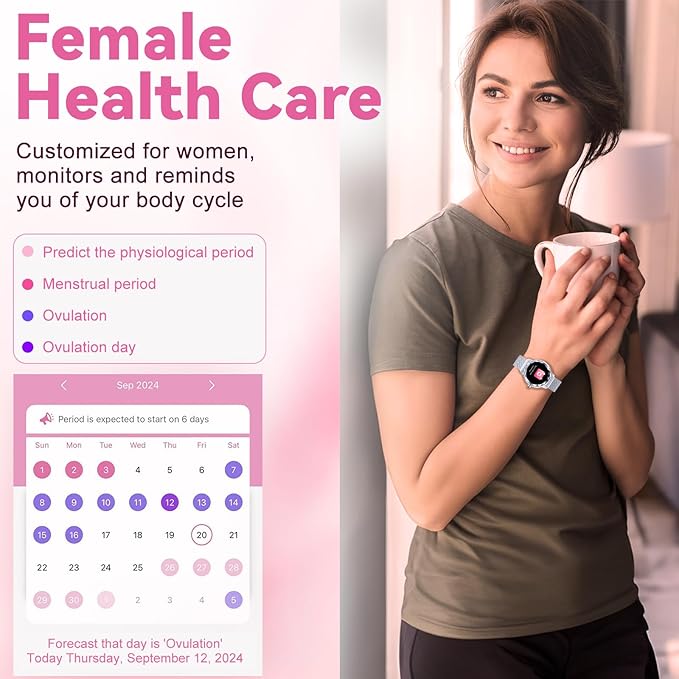 Smart Watch for Women with Make/Answer Call, 1.2" Adjustable Fitness Watch with Heart Rate Sleep Monitor Female Cycle and 100+ Sports Modes (W02-Silver)