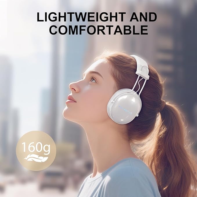 Active Noise Cancellation Wireless Bluetooth On-Ear Headphones:with - Hi Res Sound Up to 55H Battery Life, Lightweight, Comfortable, Foldable Design, for Home Office Travel White