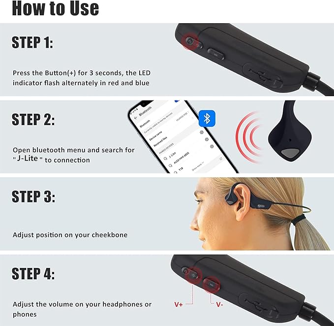 Bone Conduction Headphones Open-Ear Bluetooth 5.0, IP65 Waterproof Wireless Sport Headset with 8H Playtime, Secure Fit for Running/Cycling/Gym, HD Audio w/Mic (2025 Upgraded)