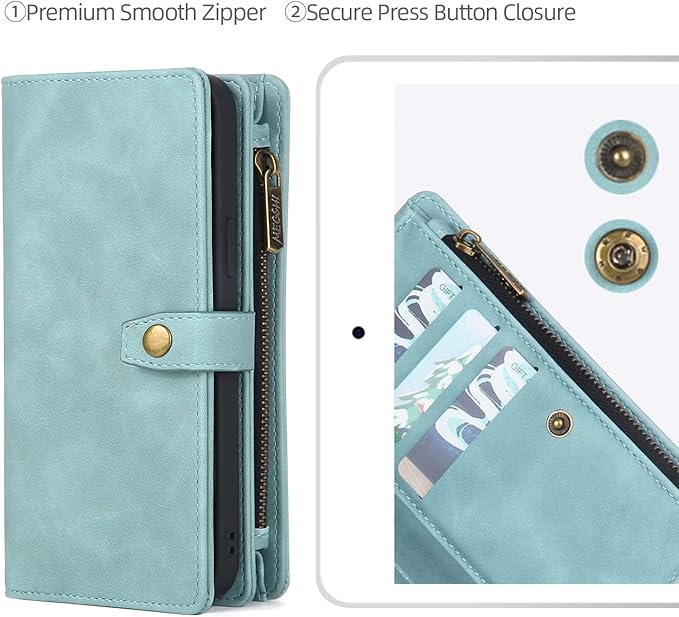 TwoHead Designed for iPhone 13 Wallet Case with Card Holder,Detachable Magnetic Phone Case with Wallet PU Leather Wallet Phone Case for iPhone 13 Case Wallet for Women/Men with Wrist Strap(Blue)