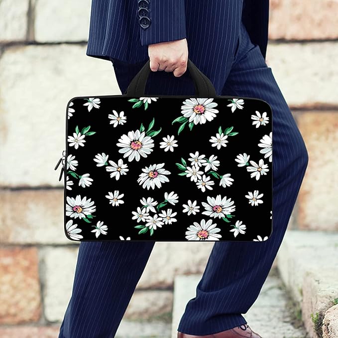 RICHEN 14 15 15.4 15.6 inch Laptop Shoulder Bag Messenger Bag Notebook Handle Sleeve Neoprene Carrying Travel Case with Accessories Pocket (14-15.6 inch, Daisy)