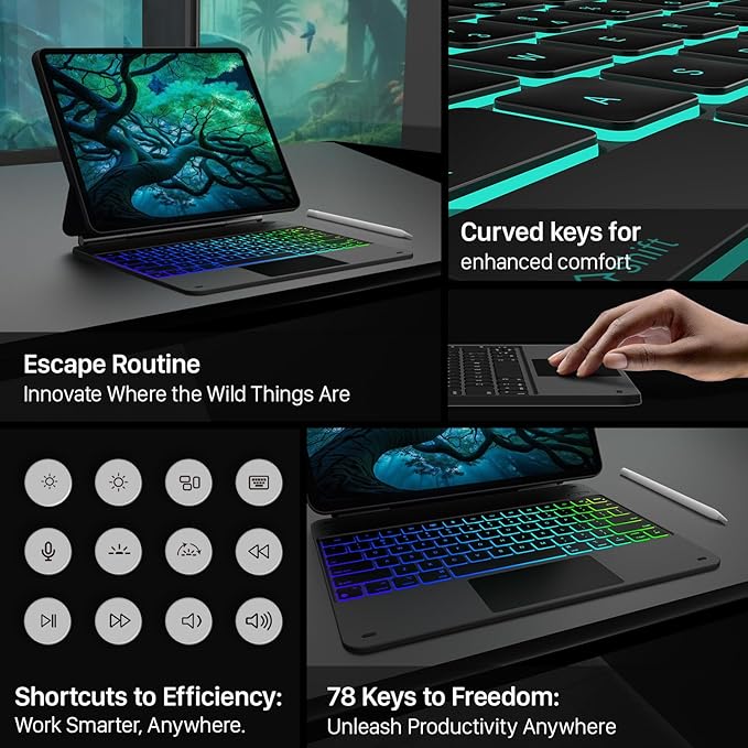 typecase Keyboard Case for iPad Air 13(M3 2025 / M2 2024) and iPad Pro 12.9 (6th, 5th, 4th, 3rd Gen),Magic Keyboard for iPad Pro 12.9,Keyboard Case with Multi-Touch Trackpad, 11 Colors Backlight,Black