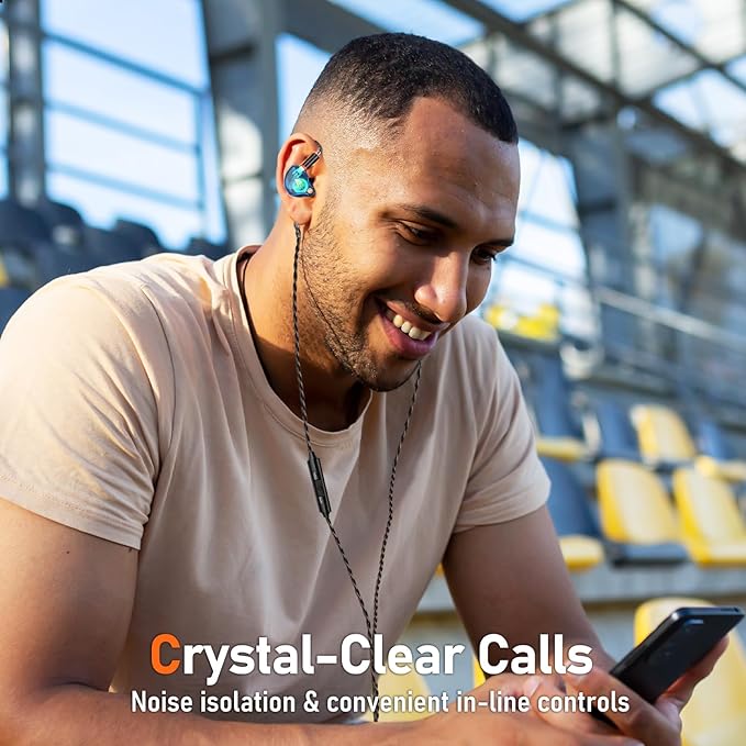 Vibes 202M Wired Earbuds - HiFi in Ear Monitor Headphones - Noise-Isolating Ear Buds w/ Mic - Clear Sound, Deep Bass & Comfort-Fit Gaming Earphones - MMCX to 3.5mm & Silver Plated Cord, Carrying Case