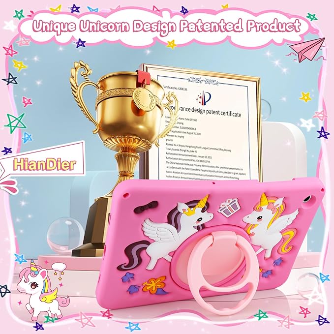HianDier for Samsung Galaxy Tab A9+ Plus Case Cute Unicorn Silicone for Samsung A9 Plus Tablet Case with Detachable Strap and Rotatable Stand Shockproof Cover for Galaxy Tab A9+ 11" 2023-Rose Pink