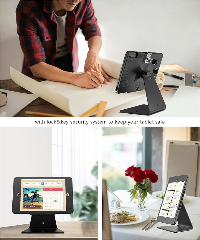 Desktop Anti-Theft Security Kiosk Stand Holder Enclosure for iPad 10.2-Inch (9th Gen.2021,8th Gen.2020,7th Gen.2019),with Lock and Key,Flip &360°Rotating Horizontal or Vertical Design(Black)