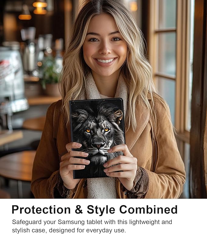 Case for Samsung Galaxy Tab S10 FE/ S9 FE 5G 10.9 Inch/Tab S9 11 Inch, Slim PU Leather Stand Cover with Auto Wake/Sleep, Multi-Angle Viewing & Shockproof, Lion
