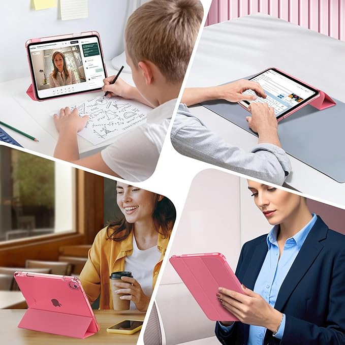 MoKo for iPad (A16) 11th Generation Case 11 Inch 2025, iPad 10th Gen Case 10.9 Inch 2022 with Pencil Holder, Slim Light Trifold Protective Cover with Hard PC Translucent Back Shell, Watermelon Pink