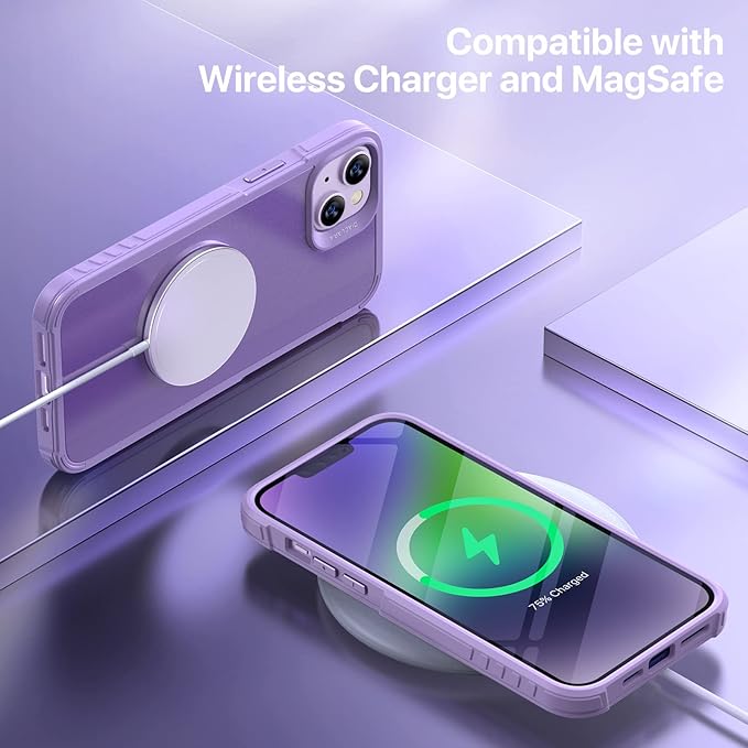 Diaclara [5 in 1 Shockproof Designed for iPhone 14 Case, with 2 Pack Tempered Glass Screen Protector + 2 Pack Camera Lens Protector, Protective Phone Case for iPhone 14 6.1 Inch(Pale Purple)