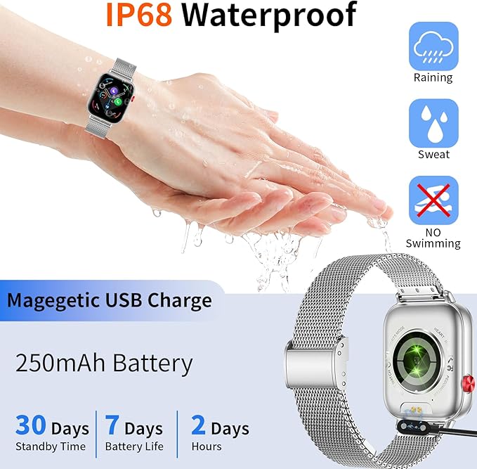 Smart Watch for Women Men, 2025 1.83" HD Smartwatches (Answer/Make Call), IP68 Waterproof Activity Fitness Tracker, Sleep Monitoring, Pedometer, Fitness Watch for Android iOS (Silver)
