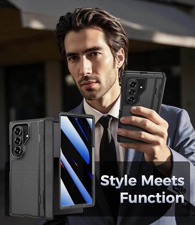 for Samsung Galaxy Z Fold 7 Case with Privacy Screen Protector, Kickstand & Hinge Protection – Rugged Hard 360° Full Body Protective Phone Cover Case for Z Fold 7 5G 2025 - Black