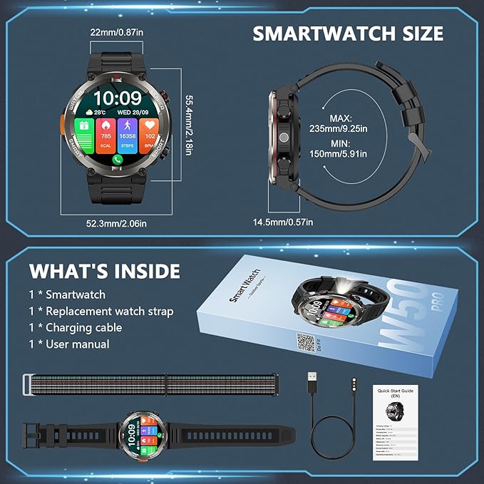 Military Smart Watch for Men, 100 Days Battery/Led Flashlight/Compass/2 Straps/IP68 Waterproof Smart Watches for Men, Tactical Smart Watch Outdoor, Answer/Make Calls Fitness Tracker for iPhone/Android