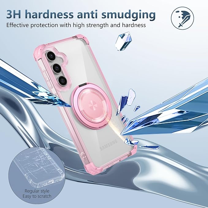 for Samsung Galaxy S24 Plus Case Compatible Wireless Charging Magnetic,with Screen Protector,for S24+Plus Phone Case with 360°Stand Ring Military Grade Shockproof Heavy Duty Protection Pink
