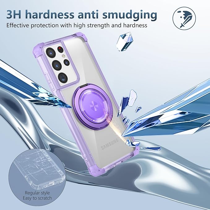 for Samsung Galaxy S21 Ultra Case Compatible with MagSafe Magnetic,with Screen Protector,with Kickstand Ring Military Grade Drop Heavy Duty Protection Shockproof for S21Ultra Phone Case Purple