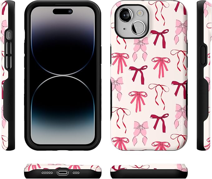 Casely iPhone 14 Case | Lover Girlie | Pink Bows | Compatible with MagSafe | Bold Protective Design
