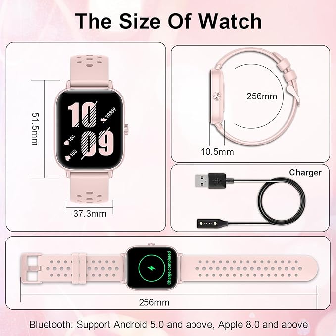 Smart Watch for Women Men (Answer/Make Calls) 1.83" HD Smartwatch Compatible Android iOS Phones with Fitness Running Step Counter/Heart Rate/Sleep, 120+ Sports Modes IP68 Waterproof, Pink/3 Bands
