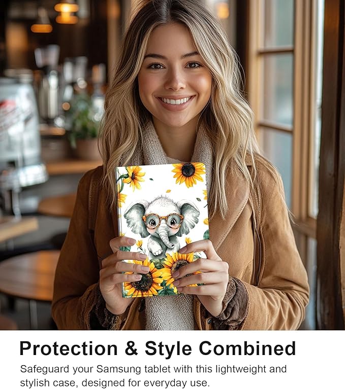 Case for Samsung Galaxy Tab S10 Plus/ S9 FE Plus/ S9 Plus 5G Tablet 12.4'', Slim PU Leather Stand Cover with Auto Wake/Sleep, Multi-Angle Viewing & Shockproof, Cute Baby Elephant