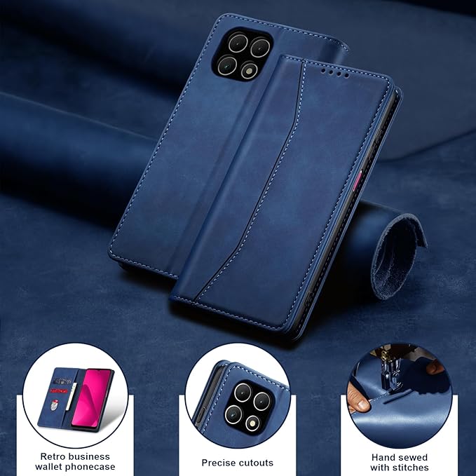 Jasonyu Flip Wallet Case for T-Mobile Revvl 7,Leather Magnetic Folio Cover with Card Holder,Kickstand - TPU Shockproof Durable Protective Phone Case,Blue