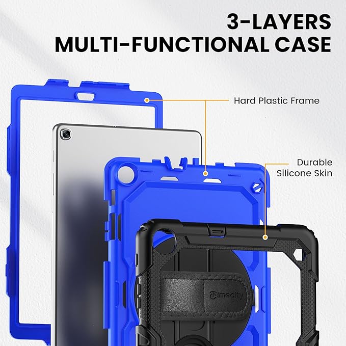 Timecity for Samsung Galaxy Tab A 10.1 Case 2019, Only Fit (SM-T510/ SM-T515/ SM-T517), Drop Proof with Hand Strap Stand Screen Protector Pencil Holder (NOT FIT for 2016 Release) - Dark Blue