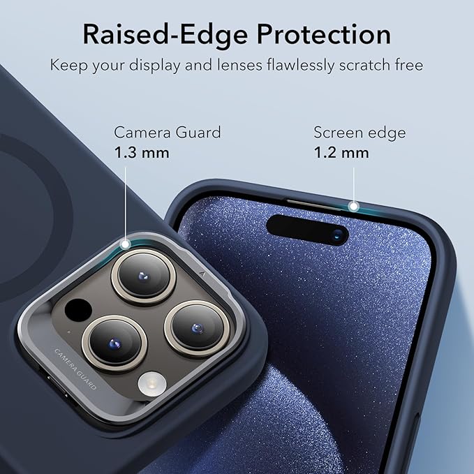 ESR for iPhone 15 Pro Case, MagSafe Silicone Case with Stand, Military-Grade Protection, Built-in Camera Stash Stand, Magnetic Phone Case for iPhone 15 Pro, Cloud Series,Dark Blue