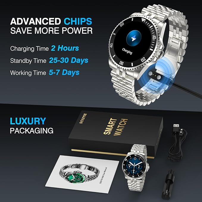 AI Smart Watch, DA GPT Waterproof Smartwatch, 1.19-inch AMOLED Display, 24/7 Heart Rate, Blood Oxygen, Blood Pressure, Sleep Monitor, 107 Sports Modes, Compatible Android and iOS Silver Black